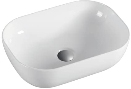 Lavabo Sobre Encimera Cerámico | Blanco Brillo | Lavadero Baño Cerámico Sobremesa | Lavamanos Baño para Encimera Rectangular de 50,5cm x 40,5cm
