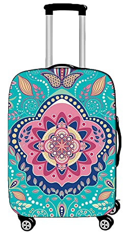 Hiseng Mandala Elastisch Reise Kofferhülle Kofferschutzhülle Koffer Schutzhülle Waschbarer Kofferüberzug mit Reißverschluss Luggage Cover für 18-32 Zoll Koffer (Cyan,XL (30-32 Zoll))