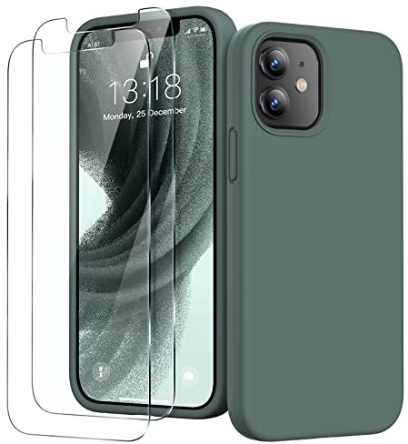 GOODVISH 3 in 1 für iPhone 12 Mini Hülle mit 2 Stück Schutzfolie, Grün | Liquid Silikon Rundumschutz Handyhülle, mit Weichem Mikrofaser Innenfutter Stoßfestes Schutzhülle für iPhone 12 Mini