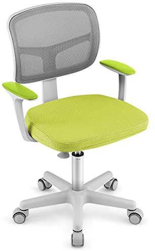 RELAX4LIFE Sedia Girevole per Bambini, Altezza Regolabile, Schienale e Braccioli, Ruote con Freni, Sedile a Rete per Bambini 3-10 Anni, Ideale per Cameretta e Studio (Verde)