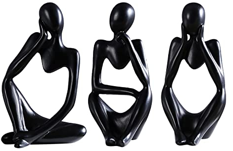 Asslye Denker Skulptur Deko,3 Stück Abstrakte Kunst Figuren Statuen Deko für Wohnzimmer Bücherregal Esstisch Büro (Schwarz), a001