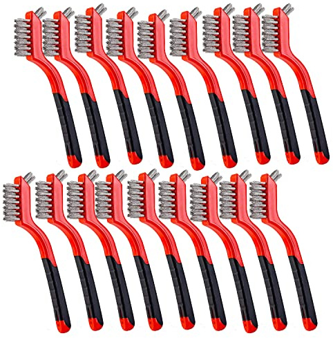 Wire Scratch Brush Set Soft Grip for Rust, Dirt & Paint Scrubbing with Deep Cleaning (18, 18PCS - Stainless Steel Wire)