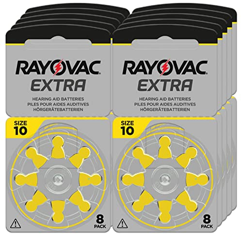 80 Hearing Aid Batteries Size 10. Rayovac Extra 10x8 Pack PR70 Yellow