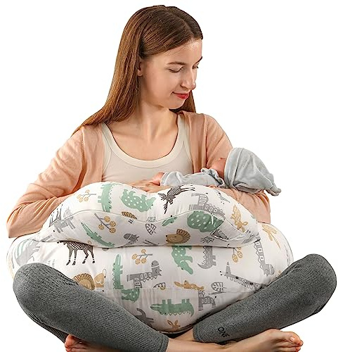 BATTOP Nursing Pillow for Breastfeeding,Bottle Feeding, Plus Size Breastfeeding Pillows with Adjustable Waist Strap Removable Cover, Extra Pillow on Top for More Support for Mom