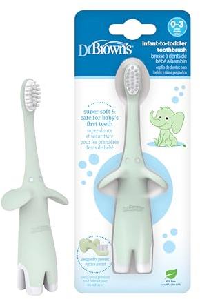 Dr. Brown's spädbarn-till-småbarn tandborste, mjuk och säker baby träningsborste, elefant, mynta, 0-3 år (stilar kan variera)