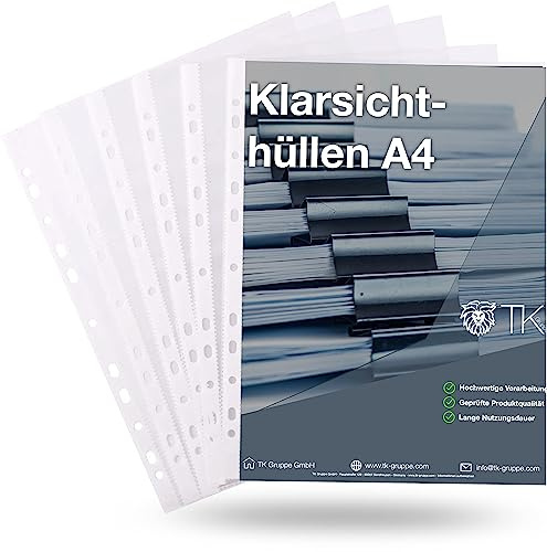500 x premium broschyromslag häftapparat bokkuvert transparent DIN A4 – genomskinliga fodral med perforering – foliefodral för arkivering – broschyrfodral folie och fodral