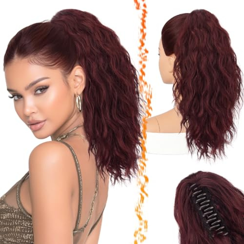 BARSDAR Klauen Clip Pferdeschwanz Verlängerung, 45 cm Lange Lockige Wellige Clip in Pferdeschwanz Haarverlängerungen Natürliche Synthetische Haarteile Ponytail Extension für Frauen