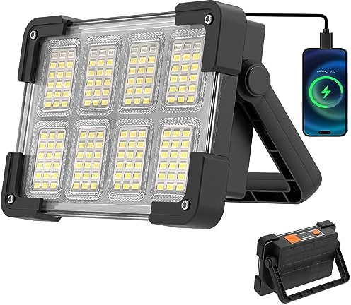 OHAYORI Faro LED Ricaricabile, Faretto LED Portatile USB, 4 Modalità Luce da Lavoro, Power Bank, Lampada da Lavoro Solare da Esterno Impermeabile per Campeggio, Manutenzione, Pesca, Emergenza