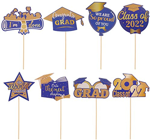 Cupcake Toppers Cake Decorating Cupcake Decorating 1 Set of Graduation Themed Flowerpot Insert Cards Decorative Vase Insert Cards Decor Tabletop Decor Desktop Decor Cake Decorating/1389 ( Color : Blue