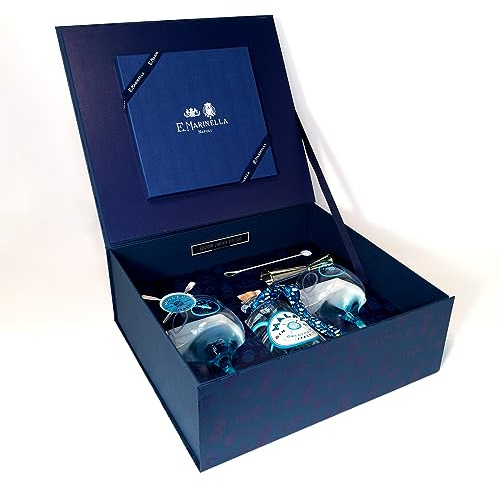 Malfy Pacchetto Mixologia, in Collaborazione con Marinella, Contiene Gin Originale 70 cl, Foulard Marinella, 2 Copa Baloon in Vetro Serigrafati, 1 Jigger, 1 Spoon, 2 Stirrer