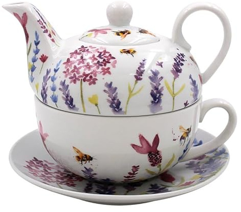 The Leonardo Collection Ceramic Tea for One Lavender Bees Handpainted Floral Large Fine China Porcelain