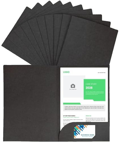 LATERN 10 st A4-dokumentmapp, kraftpapper fyrkantiga klippta mappar infoga presentation pappershållare förvaringspåse portfölj pappersarbete organiserare med kortplats mappar för kontorsskola (svart)
