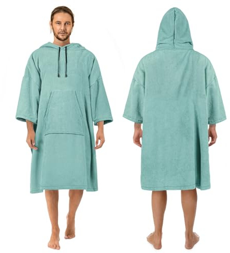 Zingtto Surf Poncho Wickelmantel, 3/4-Ärmel, extra groß, dick, Kapuzenpullover, Handtuch, Poncho für Männer und Frauen, Strand, Schwimmen, 109,2 x 88,9 cm, Blaugrün