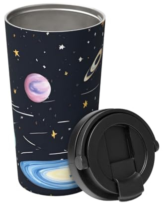 The Solar Family lleva una taza de café aislada. Elegante termo de 500 ml que mantiene las bebidas calientes durante horas, perfecto para café, té y mucho más.