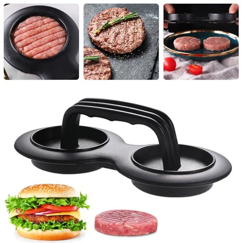 Noekye Burger Hamburger Meat Press Patty Maker Smasher - 2 Stuffed Burgers Made in Seconds Non-Stick, Black