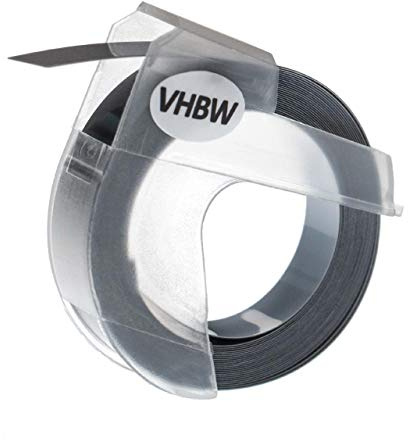 vhbw 3D Prägeband-Schriftband-Kassette kompatibel mit Motex 5500B, 5500A Etiketten-Drucker 3m x 9mm Weiß auf Silber