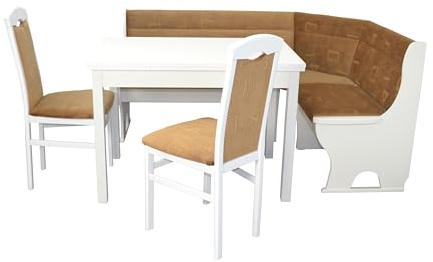 moebel direkt online 4tlg. Eckbankgruppe In DREI Holzdekoren und DREI Stofffarben weiß/beige