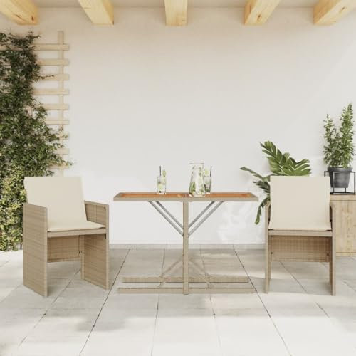 KATERYY 3-TLG. Bistro-Set mit Kissen Beige Poly Rattan,Genieße deinen Garten mit diesem bequemen und wetterfesten RattanBistroSet für Balkon und Terrasse