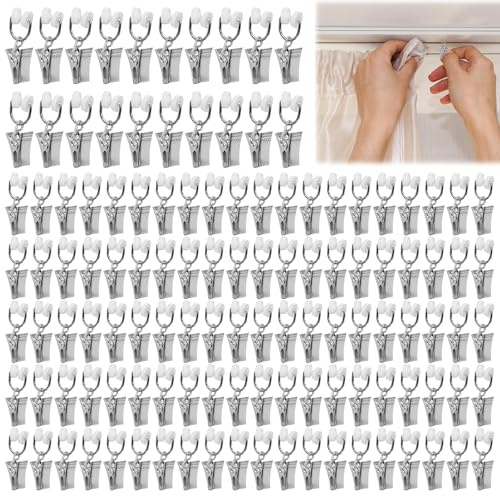Vorhang Clips, 120 Stück Gardinenhaken für Schienen, Gardinenhaken Zum Klemmen, Gardinenröllchen Mit Kunststoff Klammern, Metall Gardinengleiter, Für Gardinenschiene, Duschvorhänge, Türvorhänge