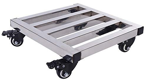 FQCXCKJ Pflanzcontainer aus Metall mit Rollen, robuster quadratischer Pflanzcontainer aus Eisen mit 360° feststellbaren Lenkrollen (Silber, 35 cm)