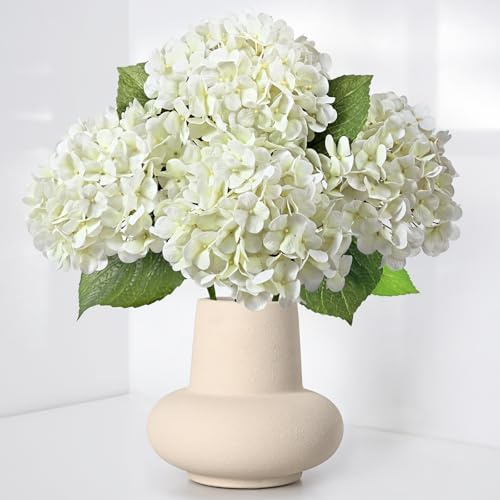 Waipfaru 4PCS Hydrangea Artificial Flowers, Real Touch, 20 Faux Hydrangea Flowers, Latex Real Touch Hydrangeas, Fake for Home Decor Party Bouquet Wedding Decoration, White