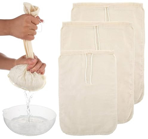 3 Pack Cotton Nut Milk Bags Fine Mesh Reusable Cheese Cloth Food Yogurt Strainer Cheesecloth Bag Cold Brew Bags for Cheese Making Coffee Straining Juice Juicing.Cheesecloth for Straining