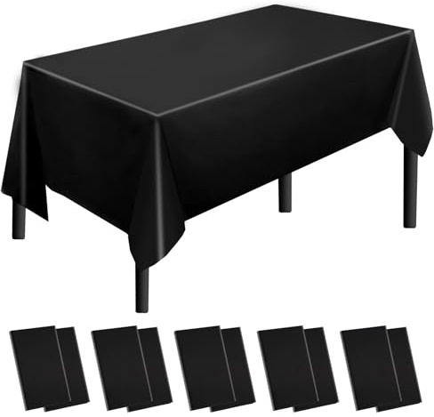 Kinmsito 10 Stück Einweg Tischdecke,137 x 274 cm Schwarze Kunststoff Tischdecken Rechteckig,wasserdichte Ölbeständig Tischdecken für Party,Geburtstags,Hochzeiten,Picknick