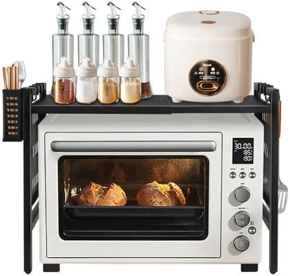 HUOLE Étagère pour Micro-Ondes 2 Niveaux Support Extensible pour Micro-Ondes Support pour Micro-Ondes étagère en bambou pour four, étagère multifonctionnelle à suspendre Étagère de cuisine