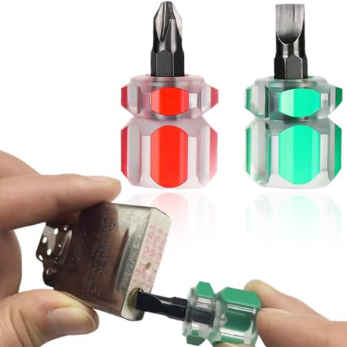 2 Pezzi Mini Cacciavite, Cacciavite a Manico Corto, Cacciavite per Macchina Da Cucire,cacciavite corto macchina,Cacciavite a Croce Corto, Cacciavite a Taglio, Cacciavite Tascabile (Verde, Rosso)