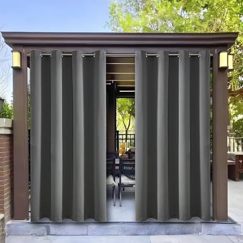HUAXIQUE Rideau Exterieur Terrass Imperméable à Oeillets en Haut Une Suspension Facile Rideaux D'extérieur Imperméable pour Vérandas Balcons Cottages Pavillons 178L X 220H cm (1 Panneaux) Gris Foncé