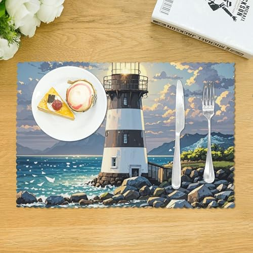 Placemats Set of 4 Heat Resistant Non-Slip Place Mats for Dining Table Lighthouse Diamond Painting Placemats Washable Woven Table Mats Wipeable Placemat for Kitchen Decoration Indoor Outdoor