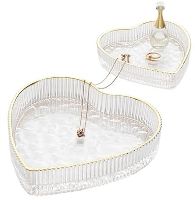 Piattino Per Gioielli 2 pz/set a forma di Cuore Gingillo Piatto Desktop Organizer Piatto di Gioielli In Vetro Vassoio Vari Gingillo Anello Piatto Decorazione Della Casa Per Conservare I Gioielli