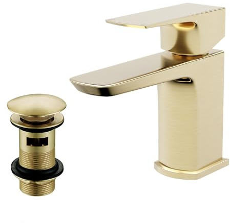 Nes Home Brushed Brass Bathroom Cloakroom Basin Mono Mixer Tap & Waste