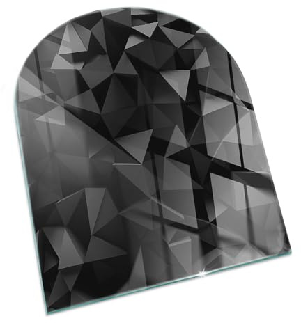 Kaminbodenplatte für Kaminofen 80x70 cm Halbrund Schutzplatte Elegantes Design Hartglas Dekorative Glasbodenplatte Glasboden Stilvollem Motiv Hitzeschutz - Dreidimensionale Geometrie
