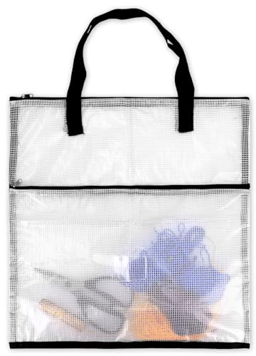 Bolsa Proyectos Costura, Multiusos Transparente Malla Organizador de Almacenamiento para Acolchados con Cremallera Portátil Grande para Coser Tejer Crochet Arte Manualidades (Negro)