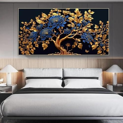 LIMAIDUO Elegantes Leinwandgemälde mit goldenem Geldbaum und Blume, einteilige Poster und Drucke, Bild für Wohnzimmer, 20 x 40 cm, Rahmen