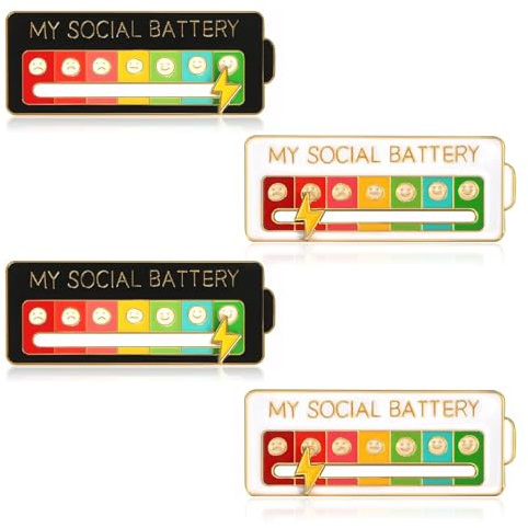 SinChic Cute Badges,4 PCS Cute Anstecknadeln Anstecker Pin Social Battery Badge Anstecknadeln Badge Stimmungsbatterie Brosche Interaktive Stimmungsnadeln Badge Interaktive für Psychische Gesundheit