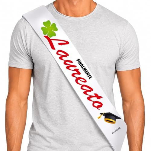 DFPRIME Fascia Laureato “Finalmente Laureato” - Laurea gadget Uomo per Festa - Regalo Laurea uomo - Fascia Dottore in Raso Made in Italy