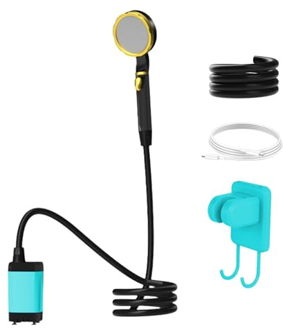 Buachois Portable Shower for Camping,7800mAh Battery Powered Camping Shower with Full Digital Display of Temperature Remain Battery,Outdoor Shower with 2 Spray Modes (Blue)