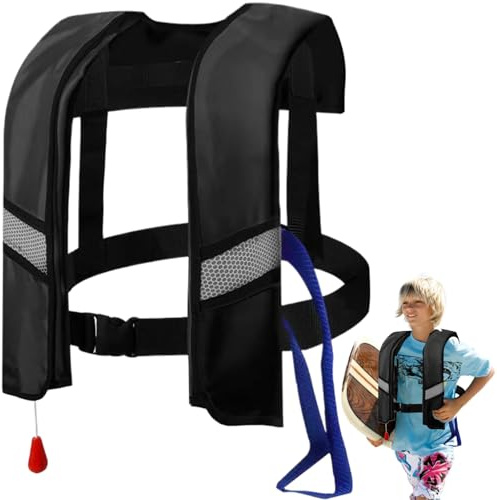 Schwimmweste Automatisches Aufpumpen, Rettungsweste Erwachsene mit Reflektoren und Sicherheitspfeife, Schwimmweste für Outdoor-Abenteuer, Ideal für Wassersport und Bootsfahrten (Schwarz)