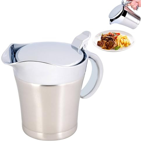 Gravy Boat with Lid, Double Wall 304 Stainless Steel Thermal Gravy Pot Serving Jug (450ml)