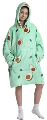 Shamdon Home Collection Kinder Flammsicheres Fleece Decken Hoodie | 220g/m² Kuschelhoodie | RiesigeTasche mit Ärmel| 84cm Länge Kapuzenpullover Für Größere 130-150cm