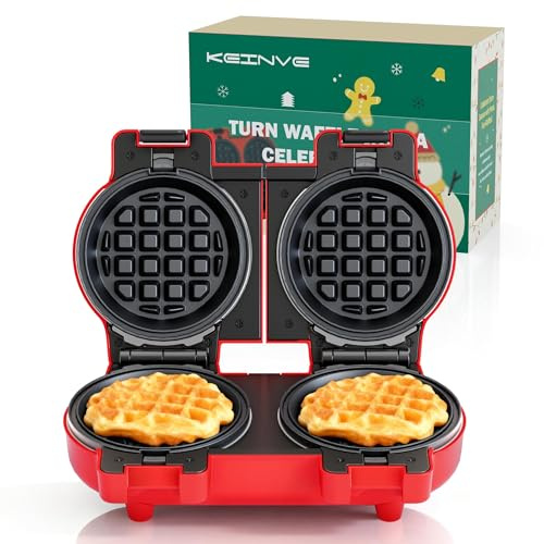 KEINVE 4 Waffle Maker with Removable Plates, 2-in-1 Nonstick Waffle Maker, Independent Dual Heating, Compact Design for Festive Family Breakfasts (228AK)