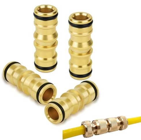 4PCS 1/2 Hose Connector,Double Male Hose Connector,Metal Brass H-ose Con-Nector,Double Male H-ose Pipe Con-nector,Extender Hoses Joiner,Leak-Free Design,for Join Garden Hoses Pipe Tube