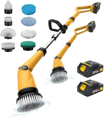 Qimedo Electric Scrubber, 1500 RPM Power Spin Scrubber with Rechargeable Battery, Electric Cleaning Brush with 8 Replaceable Brush Heads for Shower, Bathroom, Floor, Sink