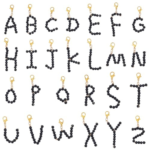 PH PandaHall 26pz Ciondoli A~Z in Perla Imitata Nero Ciondoli con Lettere Dell'Alfabeto per Braccialetti Collane Gioielli Creazione di Scarpe e Decorazioni, 35~52mm