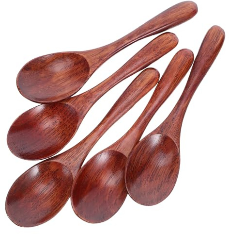 SAFIGLE Lot de 5 Cuillères Japonaises en Bois de Style Japonerie 155X4 CM Cuillères à Soupe en Bois Laqué pour Miel Café Thé et Desserts Ustensiles Légers et Pratiques pour Service