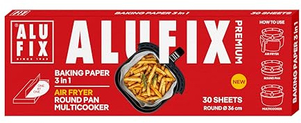 ALUFIX Backpapier für Heißluftfritteuse, Multikocher/ 30 Stück Rund 36cm Backpapier-Bögen/Weiß/Pergamentpapier für Backen Braten Mikrowelle Einfrieren Fettfreies Braten Dämpfen