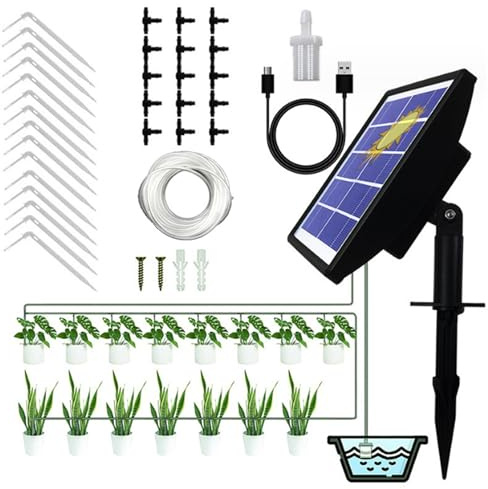 1 ensemble de système d'irrigation goutte à goutte solaire, arroseur automatique écologique de 15 pots pour plantes avec système d'arrosage jardin efficace et réglable pour intérieur/extérieur, dé