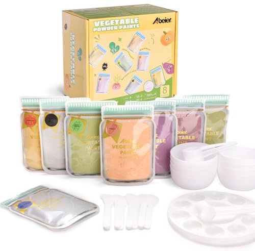 ABEIER Pintura de dedos lavable para niños pequeños, 8 colores x 2 onzas, pintura segura para bebés para manos y pies, no tóxica, suministros de arte en polvo a base de vegetales naturales para niños
